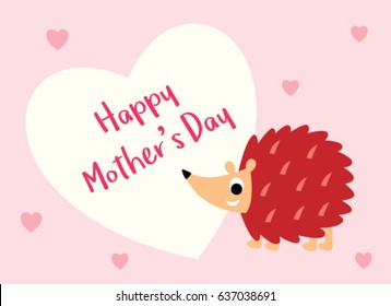 cute hedgehog mother day greeting card vector. cute porcupine mother day greeting card vector.