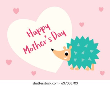 cute hedgehog mother day greeting card vector. cute porcupine mother day greeting card vector.
