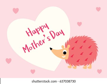 cute hedgehog mother day greeting card vector. cute porcupine mother day greeting card vector.