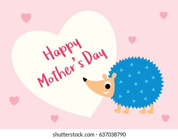 cute hedgehog mother day greeting card vector. cute porcupine mother day greeting card vector.