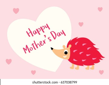 cute hedgehog mother day greeting card vector. cute porcupine mother day greeting card vector.