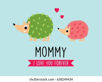 cute hedgehog mother day greeting card vector