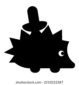 Cute hedgehog with mushroom icon black color vector illustration image flat style