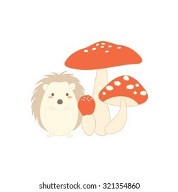 Cute hedgehog with mushroom vector design illustration.