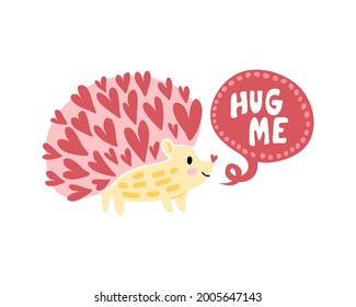 Cute hedgehog bietet zum Umarmen an. Schöne Tiergrafik für Kinder-T-Shirts, Kleidung, Druck, Postkarten. Farbvektorgrafik