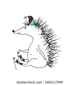 Cute hedgehog on skates. Vector illustration.