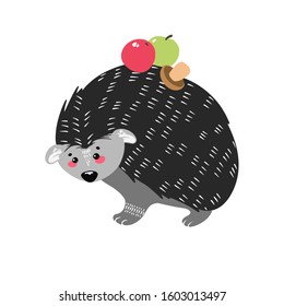 Cute hedgehog on the white background. Hand drawn illustration in scandinavian style. Vector
