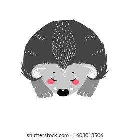 Cute hedgehog on the white background. Hand drawn illustration in scandinavian style. Vector