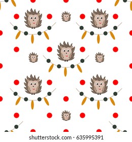 Cute hedgehog on white  background Vector Seamless Pattern. Illustration for paper design, banners, scrapbook.