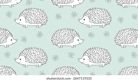 Padrão de Hedgehog bonito no fundo verde claro Ótimo para têxteis e produtos do bebê