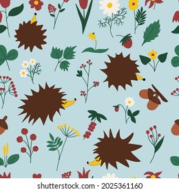 Cute hedgehog pattern - seamless animal pattern illustration