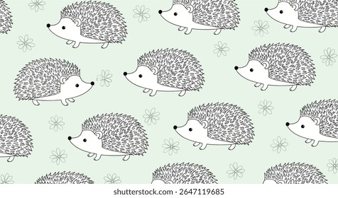 Padrão bonito Hedgehog Plano de Fundo Sem Costura Design Ilustração Pastel Green Animal Nature