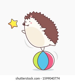 Cute Hedgehog playing with ball and star