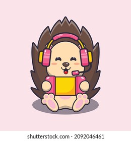 Cute hedgehog playing a game. Cute cartoon animal illustration.