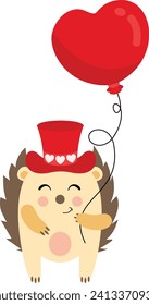Rutschhedgehop mit rotem Hut, der einen Herzballon hält
