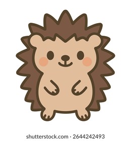ouriço bonito com bochechas redondas e sorriso feliz no estilo de desenho animado kawaii. Perfeito para adesivos, designs infantis, impressões e temas de animais divertidos. Ilustração vetorial, editável e escalável.