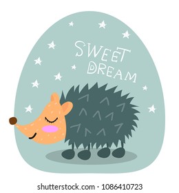 Cute hedgehog. Scandinavian style. Funny. Animals. Bright. 