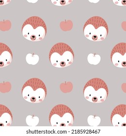 Rutsche Hedgehog nahtloses Muster, tierisches Maultier mit Äpfeln. Cartoon doodle Vektorgrafik. Kid Textur, Hintergrund, Wallpaper, Ornament. Childliches Design von Umhüllungspapier, Gewebe, Textilien, Druck