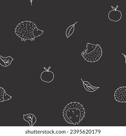 Cute Hedgehog Seamless Pattern, Cartoon animal background vector Illustration.