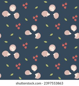 Cute Hedgehog Seamless Pattern, Cartoon animal background vector Illustration.
