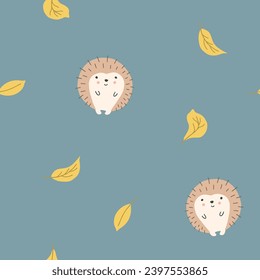 Patrón sin costura de Cute Hedgehog, ilustración vectorial de fondo animal de dibujos animados.