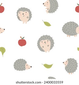 Cute Hedgehog Seamless Pattern, Cartoon animal background vector Illustration.