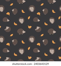 Cute Hedgehog Seamless Pattern, Cartoon animal background vector Illustration.