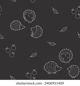 Patrón sin costura de Cute Hedgehog, ilustración vectorial de fondo animal de dibujos animados.
