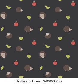 Cute Hedgehog Seamless Pattern, Cartoon animal background vector Illustration.