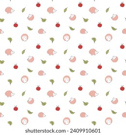 Cute Hedgehog Seamless Pattern, Cartoon animal background vector Illustration.