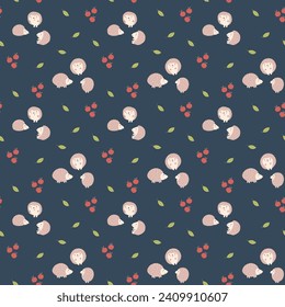 Cute Hedgehog Seamless Pattern, Cartoon animal background vector Illustration.