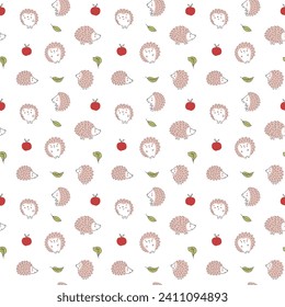 Cute Hedgehog Seamless Pattern, Cartoon animal background vector Illustration.