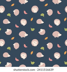 Cute Hedgehog Seamless Pattern, Cartoon animal background vector Illustration.