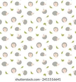 Cute Hedgehog Seamless Pattern, Cartoon animal background vector Illustration.