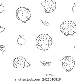 Cute Hedgehog Seamless Pattern, Cartoon animal background vector Illustration.