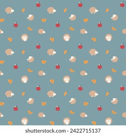 Cute Hedgehog Seamless Pattern, Cartoon animal background vector Illustration.