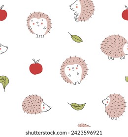 Cute Hedgehog Seamless Pattern, Cartoon animal background vector Illustration.