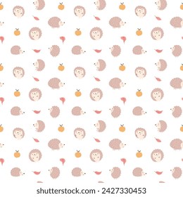Cute Hedgehog Seamless Pattern, Cartoon animal background vector Illustration.