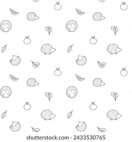 Cute Hedgehog Seamless Pattern, Cartoon animal background vector Illustration.