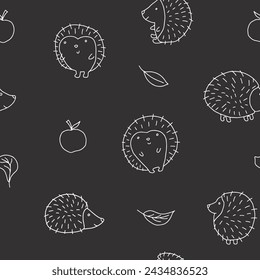 Cute Hedgehog Seamless Pattern, Cartoon animal background vector Illustration.