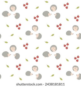 Cute Hedgehog Seamless Pattern, Cartoon animal background vector Illustration.