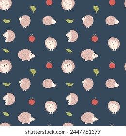 Cute Hedgehog Seamless Pattern, Cartoon animal background vector Illustration.