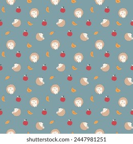 Cute Hedgehog Seamless Pattern, Cartoon animal background vector Illustration.