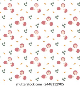 Cute Hedgehog Seamless Pattern, Cartoon animal background vector Illustration.