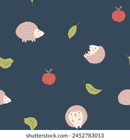 Cute Hedgehog Seamless Pattern, Cartoon animal background vector Illustration.