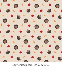 Cute Hedgehog Seamless Pattern, Cartoon animal background vector Illustration.