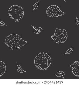 Cute Hedgehog Seamless Pattern, Cartoon animal background vector Illustration.