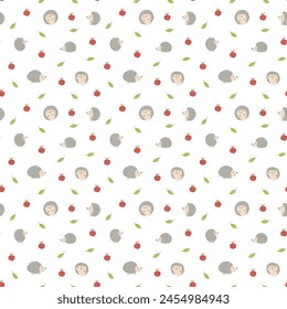 Cute Hedgehog Seamless Pattern, Cartoon animal background vector Illustration.