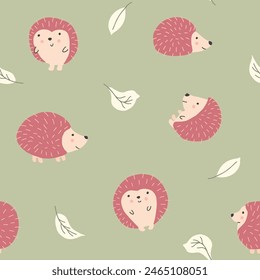 Cute Hedgehog Seamless Pattern, Cartoon animal background vector Illustration.