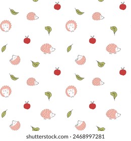 Cute Hedgehog Seamless Pattern, Cartoon animal background vector Illustration.